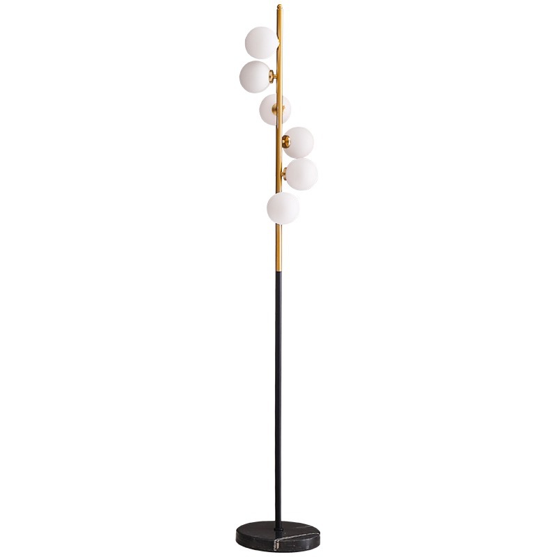 EP-FL-12 Modern Multi-Head Glass Globe Floor Lamp | Gold & Black Standing Lamp with Marble Base for Living Room, Bedroom, Hotel
