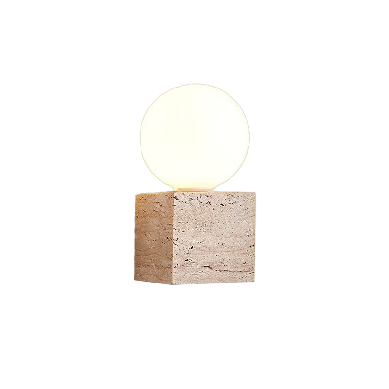 EPWL0952Modern Travertine Wall Lamp Natural Stone Cube Wall Sconce Glass Globe Bedside Light