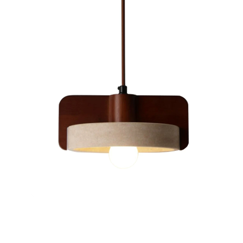 EPPL1033Luxury Travertine Cylinder Pendant Lamp Wood Accent Hanging Light