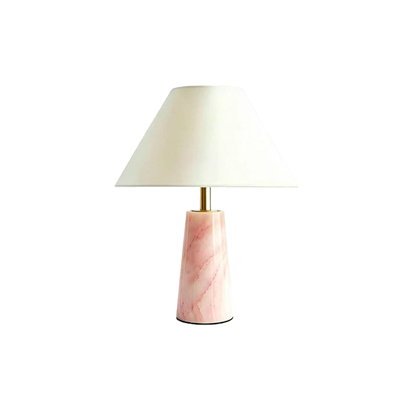 EPTL1071Pink Natural Stone Table Lamp with Fabric Shade Brass Bedside Light